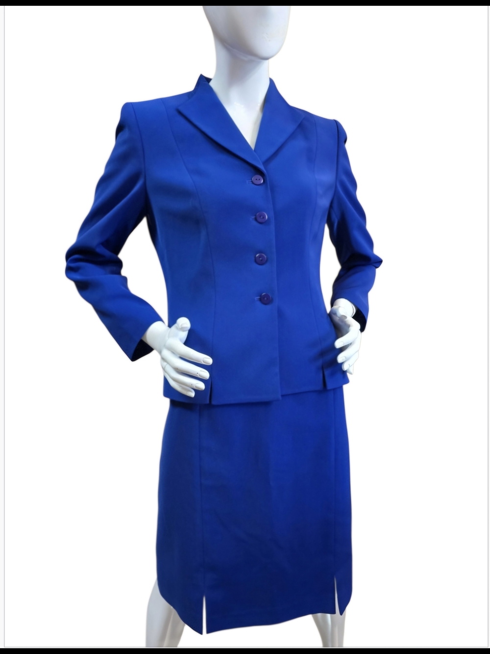 Le Suit Vibrant Royal Blue Tailored Skirt Suit Sz 8 Petite